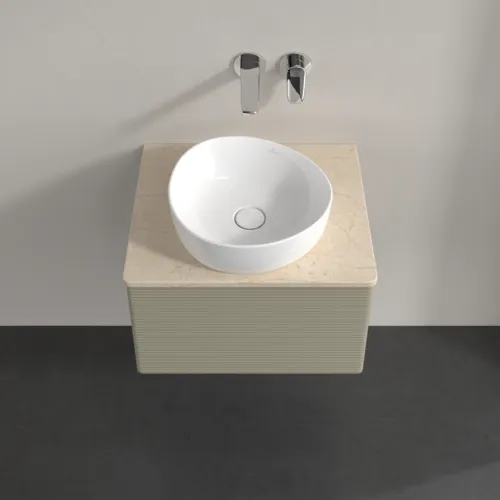 Bild von VILLEROY BOCH Antao Waschbeckenunterschrank, mit Beleuchtung, 1 Auszug, 600 x 360 x 500 mm, Front mit Struktur, Stone Grey Matt Lacquer / Botticino #L29113HK