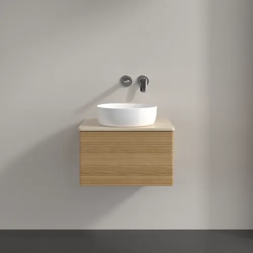Bild von VILLEROY BOCH Antao Waschbeckenunterschrank, mit Beleuchtung, 1 Auszug, 600 x 360 x 500 mm, Front mit Struktur, Honey Oak / Botticino #L29113HN