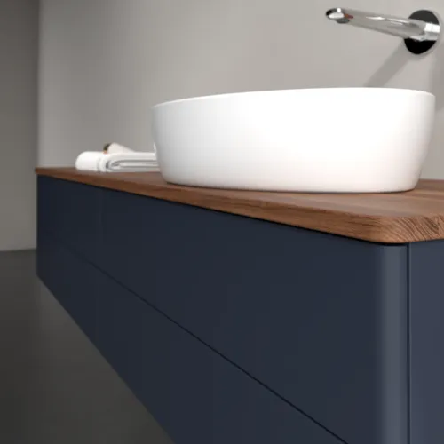 Bild von VILLEROY BOCH Antao Waschbeckenunterschrank, mit Beleuchtung, 4 Auszüge, 1600 x 360 x 500 mm, Front ohne Struktur, Midnight Blue Matt Lacquer / Warm Walnut #L27012HG