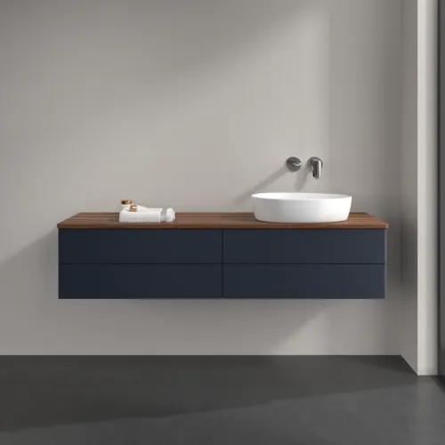 Bild von VILLEROY BOCH Antao Waschbeckenunterschrank, mit Beleuchtung, 4 Auszüge, 1600 x 360 x 500 mm, Front ohne Struktur, Midnight Blue Matt Lacquer / Warm Walnut #L27012HG