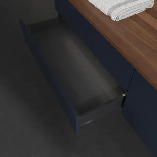 Bild von VILLEROY BOCH Antao Waschbeckenunterschrank, mit Beleuchtung, 4 Auszüge, 1600 x 360 x 500 mm, Front ohne Struktur, Midnight Blue Matt Lacquer / Warm Walnut #L27012HG