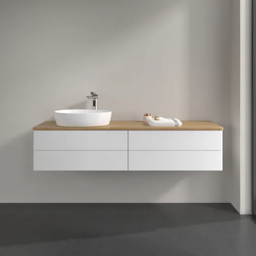 Bild von VILLEROY BOCH Antao Waschbeckenunterschrank, mit Beleuchtung, 4 Auszüge, 1600 x 360 x 500 mm, Front ohne Struktur, White Matt Lacquer / Honey Oak #L26051MT