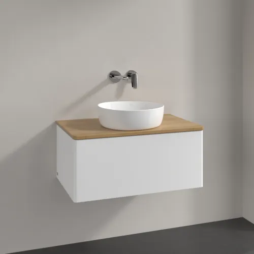 Bild von VILLEROY BOCH Antao Waschbeckenunterschrank, mit Beleuchtung, 1 Auszug, 800 x 360 x 500 mm, Front ohne Struktur, White Matt Lacquer / Honey Oak #L30011MT