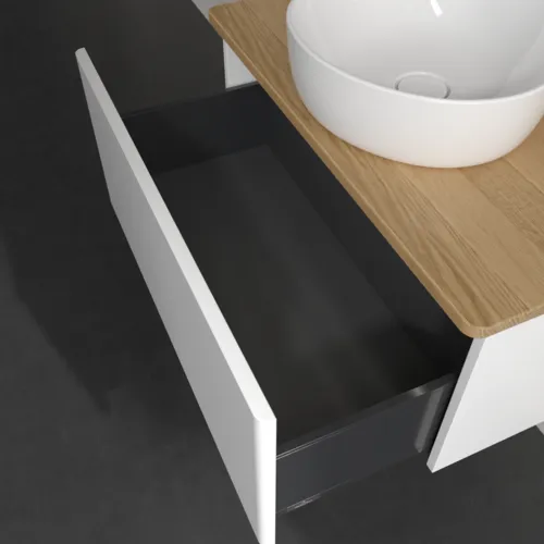 Bild von VILLEROY BOCH Antao Waschbeckenunterschrank, mit Beleuchtung, 1 Auszug, 800 x 360 x 500 mm, Front ohne Struktur, White Matt Lacquer / Honey Oak #L30011MT