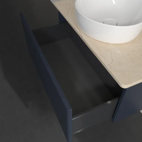 Bild von VILLEROY BOCH Antao Waschbeckenunterschrank, mit Beleuchtung, 1 Auszug, 800 x 360 x 500 mm, Front ohne Struktur, Midnight Blue Matt Lacquer / Botticino #L30013HG