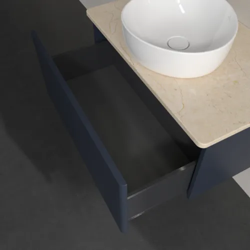 Bild von VILLEROY BOCH Antao Waschbeckenunterschrank, mit Beleuchtung, 1 Auszug, 800 x 360 x 500 mm, Front ohne Struktur, Midnight Blue Matt Lacquer / Botticino #L30013HG