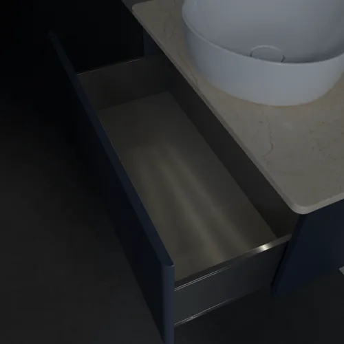 Bild von VILLEROY BOCH Antao Waschbeckenunterschrank, mit Beleuchtung, 1 Auszug, 800 x 360 x 500 mm, Front ohne Struktur, Midnight Blue Matt Lacquer / Botticino #L30013HG