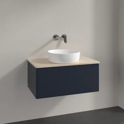 Bild von VILLEROY BOCH Antao Waschbeckenunterschrank, mit Beleuchtung, 1 Auszug, 800 x 360 x 500 mm, Front ohne Struktur, Midnight Blue Matt Lacquer / Botticino #L30013HG