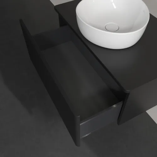 Picture of VILLEROY BOCH Antao Vanity unit, with lighting, 1 pull-out compartment, 800 x 360 x 500 mm, Front with grain texture, Black Matt Lacquer / Black Matt Lacquer #L30110PD