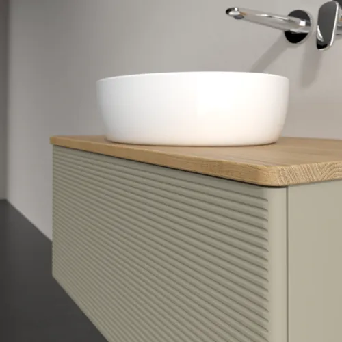 Bild von VILLEROY BOCH Antao Waschbeckenunterschrank, mit Beleuchtung, 1 Auszug, 800 x 360 x 500 mm, Front mit Struktur, Stone Grey Matt Lacquer / Honey Oak #L30111HK