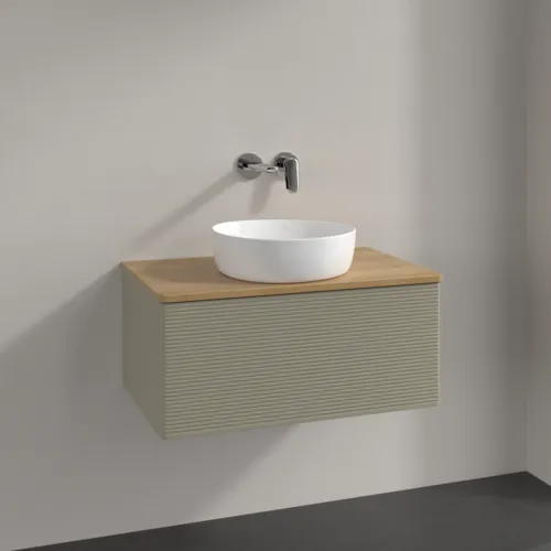 Bild von VILLEROY BOCH Antao Waschbeckenunterschrank, mit Beleuchtung, 1 Auszug, 800 x 360 x 500 mm, Front mit Struktur, Stone Grey Matt Lacquer / Honey Oak #L30111HK
