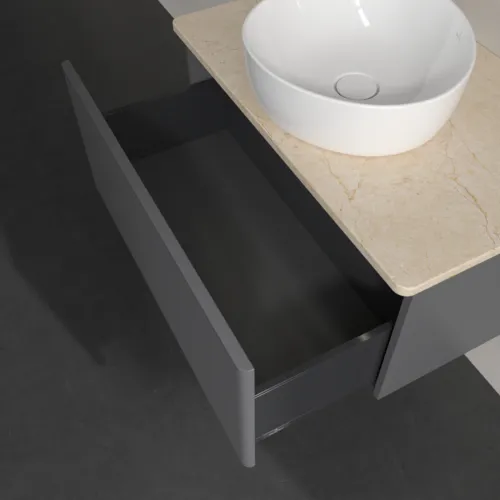 Bild von VILLEROY BOCH Antao Waschbeckenunterschrank, mit Beleuchtung, 1 Auszug, 800 x 360 x 500 mm, Front mit Struktur, Anthracite Matt Lacquer / Botticino #L30113GK