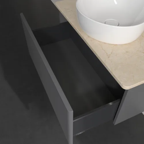 Bild von VILLEROY BOCH Antao Waschbeckenunterschrank, mit Beleuchtung, 1 Auszug, 800 x 360 x 500 mm, Front mit Struktur, Anthracite Matt Lacquer / Botticino #L30113GK