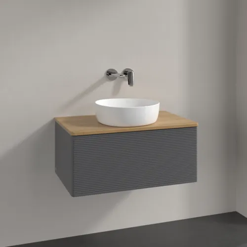 Bild von VILLEROY BOCH Antao Waschbeckenunterschrank, mit Beleuchtung, 1 Auszug, 800 x 360 x 500 mm, Front mit Struktur, Anthracite Matt Lacquer / Honey Oak #L30111GK