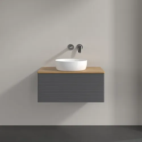 Bild von VILLEROY BOCH Antao Waschbeckenunterschrank, mit Beleuchtung, 1 Auszug, 800 x 360 x 500 mm, Front mit Struktur, Anthracite Matt Lacquer / Honey Oak #L30111GK