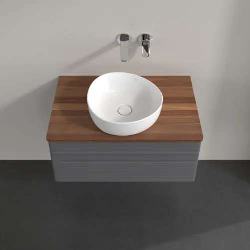 Bild von VILLEROY BOCH Antao Waschbeckenunterschrank, mit Beleuchtung, 1 Auszug, 800 x 360 x 500 mm, Front mit Struktur, Anthracite Matt Lacquer / Warm Walnut #L30112GK