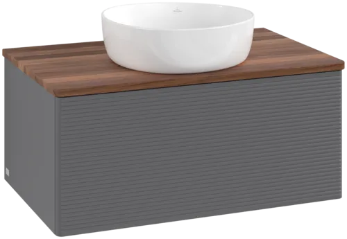 Obrázek VILLEROY BOCH Antao Vanity unit, with lighting, 1 pull-out compartment, 800 x 360 x 500 mm, Front with grain texture, Anthracite Matt Lacquer / Warm Walnut #L30112GK