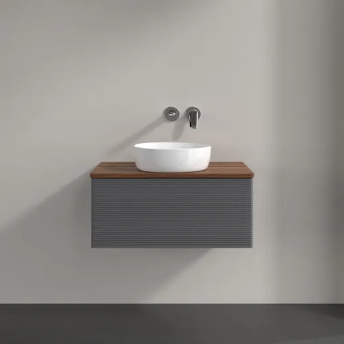 Bild von VILLEROY BOCH Antao Waschbeckenunterschrank, mit Beleuchtung, 1 Auszug, 800 x 360 x 500 mm, Front mit Struktur, Anthracite Matt Lacquer / Warm Walnut #L30112GK
