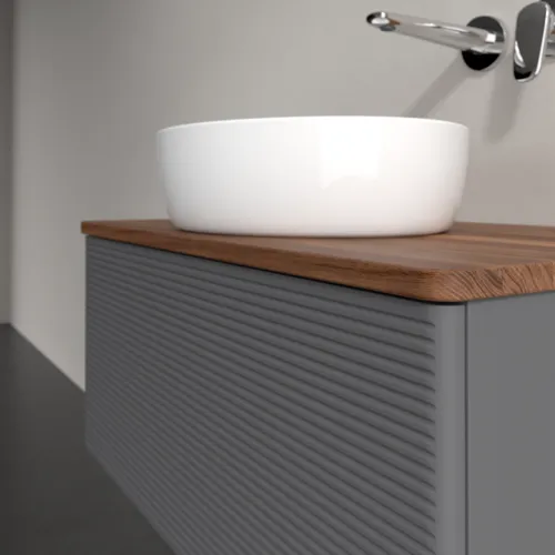Bild von VILLEROY BOCH Antao Waschbeckenunterschrank, mit Beleuchtung, 1 Auszug, 800 x 360 x 500 mm, Front mit Struktur, Anthracite Matt Lacquer / Warm Walnut #L30112GK