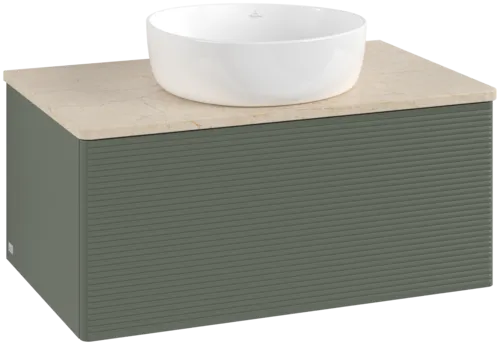 Obrázek VILLEROY BOCH Antao Vanity unit, with lighting, 1 pull-out compartment, 800 x 360 x 500 mm, Front with grain texture, Leaf Green Matt Lacquer / Botticino #L30113HL