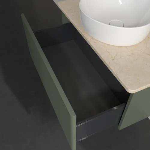 Bild von VILLEROY BOCH Antao Waschbeckenunterschrank, mit Beleuchtung, 1 Auszug, 800 x 360 x 500 mm, Front mit Struktur, Leaf Green Matt Lacquer / Botticino #L30113HL