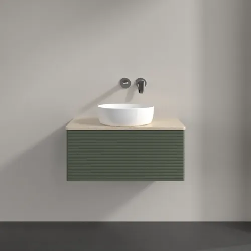 Bild von VILLEROY BOCH Antao Waschbeckenunterschrank, mit Beleuchtung, 1 Auszug, 800 x 360 x 500 mm, Front mit Struktur, Leaf Green Matt Lacquer / Botticino #L30113HL