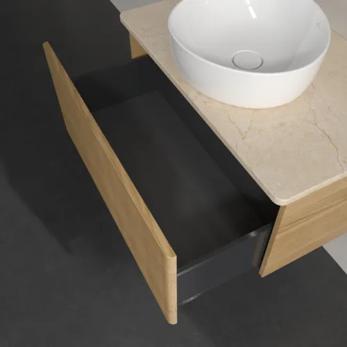 Bild von VILLEROY BOCH Antao Waschbeckenunterschrank, mit Beleuchtung, 1 Auszug, 800 x 360 x 500 mm, Front mit Struktur, Honey Oak / Botticino #L30113HN