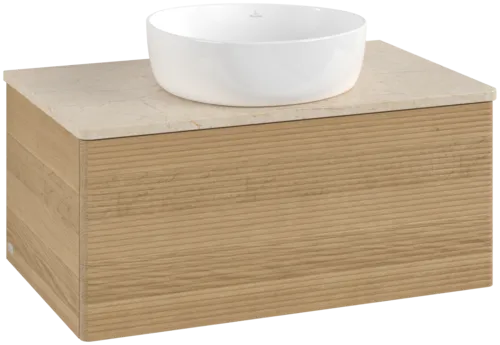 Obrázek VILLEROY BOCH Antao Vanity unit, with lighting, 1 pull-out compartment, 800 x 360 x 500 mm, Front with grain texture, Honey Oak / Botticino #L30113HN