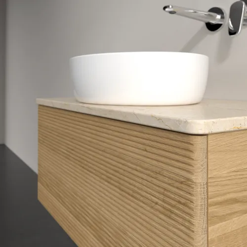Bild von VILLEROY BOCH Antao Waschbeckenunterschrank, mit Beleuchtung, 1 Auszug, 800 x 360 x 500 mm, Front mit Struktur, Honey Oak / Botticino #L30113HN