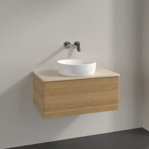 Bild von VILLEROY BOCH Antao Waschbeckenunterschrank, mit Beleuchtung, 1 Auszug, 800 x 360 x 500 mm, Front mit Struktur, Honey Oak / Botticino #L30113HN