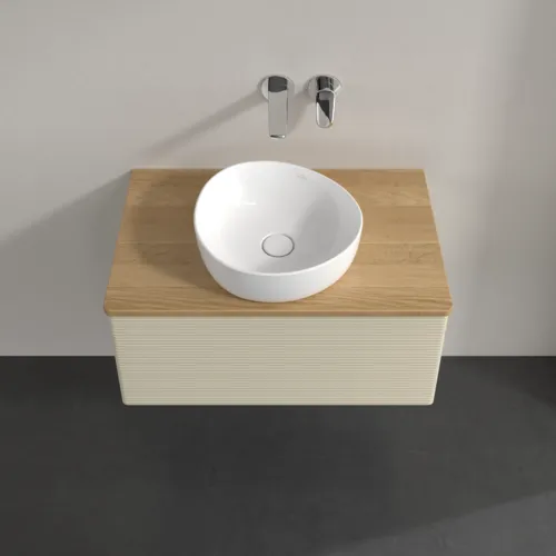 Bild von VILLEROY BOCH Antao Waschbeckenunterschrank, mit Beleuchtung, 1 Auszug, 800 x 360 x 500 mm, Front mit Struktur, Silk Grey Matt Lacquer / Honey Oak #L30111HJ