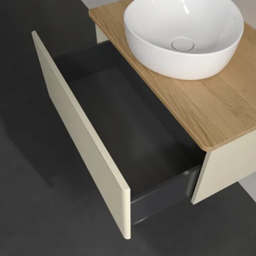 Bild von VILLEROY BOCH Antao Waschbeckenunterschrank, mit Beleuchtung, 1 Auszug, 800 x 360 x 500 mm, Front mit Struktur, Silk Grey Matt Lacquer / Honey Oak #L30111HJ
