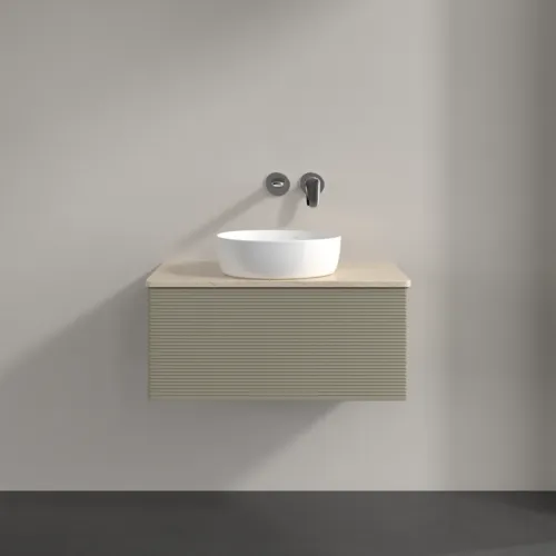 Picture of VILLEROY BOCH Antao Vanity unit, with lighting, 1 pull-out compartment, 800 x 360 x 500 mm, Front with grain texture, Stone Grey Matt Lacquer / Botticino #L30113HK