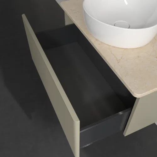Picture of VILLEROY BOCH Antao Vanity unit, with lighting, 1 pull-out compartment, 800 x 360 x 500 mm, Front with grain texture, Stone Grey Matt Lacquer / Botticino #L30113HK