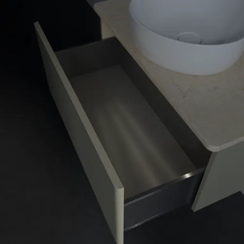 Picture of VILLEROY BOCH Antao Vanity unit, with lighting, 1 pull-out compartment, 800 x 360 x 500 mm, Front with grain texture, Stone Grey Matt Lacquer / Botticino #L30113HK