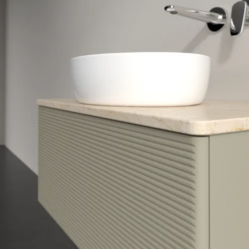 Picture of VILLEROY BOCH Antao Vanity unit, with lighting, 1 pull-out compartment, 800 x 360 x 500 mm, Front with grain texture, Stone Grey Matt Lacquer / Botticino #L30113HK