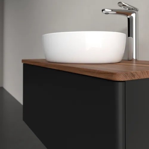 Bild von VILLEROY BOCH Antao Waschbeckenunterschrank, mit Beleuchtung, 1 Auszug, 800 x 360 x 500 mm, Front ohne Struktur, Black Matt Lacquer / Warm Walnut #L30052PD