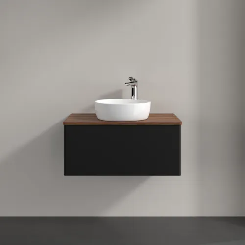 Bild von VILLEROY BOCH Antao Waschbeckenunterschrank, mit Beleuchtung, 1 Auszug, 800 x 360 x 500 mm, Front ohne Struktur, Black Matt Lacquer / Warm Walnut #L30052PD