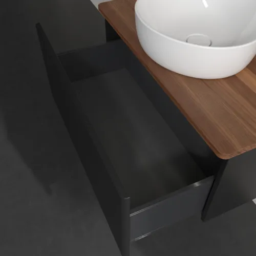 Bild von VILLEROY BOCH Antao Waschbeckenunterschrank, mit Beleuchtung, 1 Auszug, 800 x 360 x 500 mm, Front ohne Struktur, Black Matt Lacquer / Warm Walnut #L30052PD