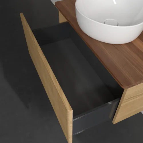 Bild von VILLEROY BOCH Antao Waschbeckenunterschrank, mit Beleuchtung, 1 Auszug, 800 x 360 x 500 mm, Front mit Struktur, Honey Oak / Warm Walnut #L30112HN