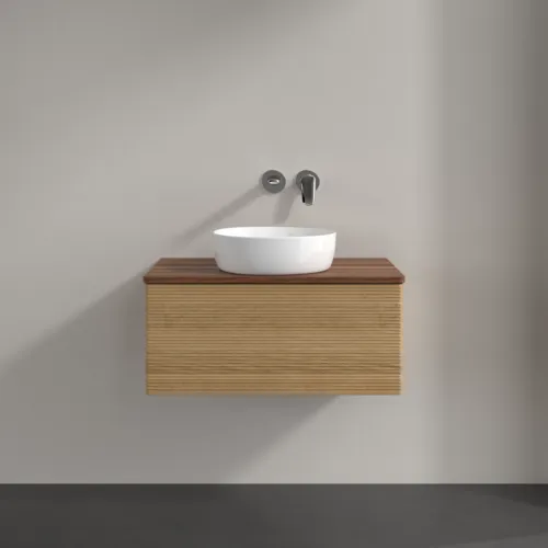 Bild von VILLEROY BOCH Antao Waschbeckenunterschrank, mit Beleuchtung, 1 Auszug, 800 x 360 x 500 mm, Front mit Struktur, Honey Oak / Warm Walnut #L30112HN