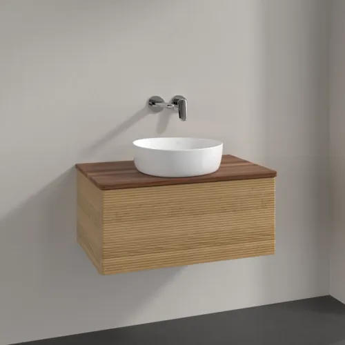 Bild von VILLEROY BOCH Antao Waschbeckenunterschrank, mit Beleuchtung, 1 Auszug, 800 x 360 x 500 mm, Front mit Struktur, Honey Oak / Warm Walnut #L30112HN