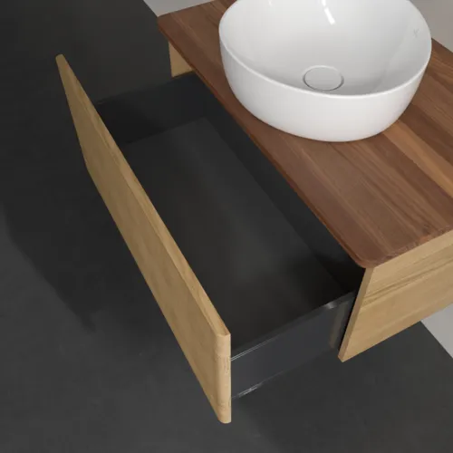 Bild von VILLEROY BOCH Antao Waschbeckenunterschrank, mit Beleuchtung, 1 Auszug, 800 x 360 x 500 mm, Front mit Struktur, Honey Oak / Warm Walnut #L30112HN