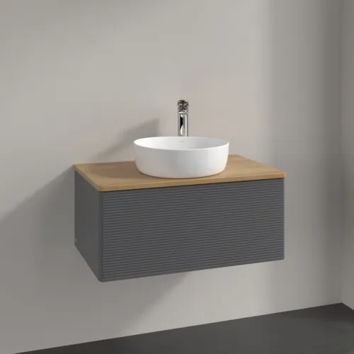 Bild von VILLEROY BOCH Antao Waschbeckenunterschrank, mit Beleuchtung, 1 Auszug, 800 x 360 x 500 mm, Front mit Struktur, Anthracite Matt Lacquer / Honey Oak #L30151GK