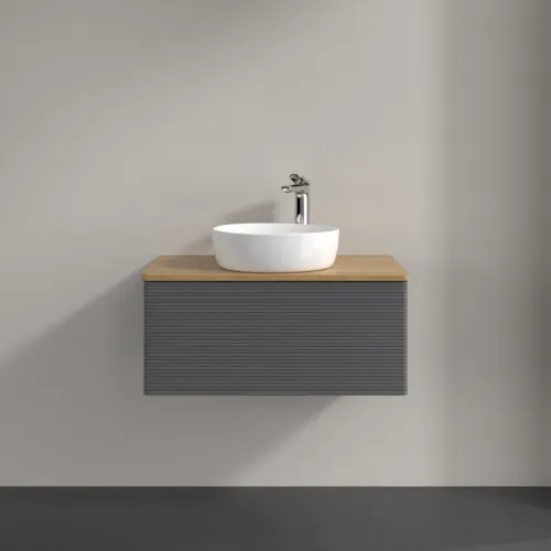 Bild von VILLEROY BOCH Antao Waschbeckenunterschrank, mit Beleuchtung, 1 Auszug, 800 x 360 x 500 mm, Front mit Struktur, Anthracite Matt Lacquer / Honey Oak #L30151GK