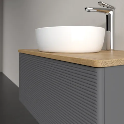Bild von VILLEROY BOCH Antao Waschbeckenunterschrank, mit Beleuchtung, 1 Auszug, 800 x 360 x 500 mm, Front mit Struktur, Anthracite Matt Lacquer / Honey Oak #L30151GK