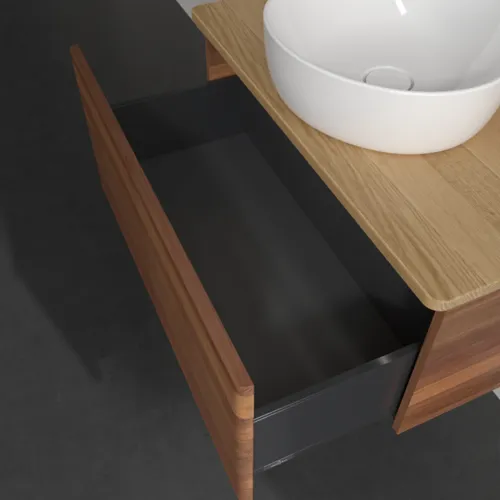Bild von VILLEROY BOCH Antao Waschbeckenunterschrank, mit Beleuchtung, 1 Auszug, 800 x 360 x 500 mm, Front mit Struktur, Warm Walnut / Honey Oak #L30151HM