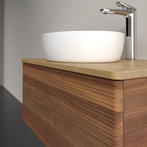 Bild von VILLEROY BOCH Antao Waschbeckenunterschrank, mit Beleuchtung, 1 Auszug, 800 x 360 x 500 mm, Front mit Struktur, Warm Walnut / Honey Oak #L30151HM