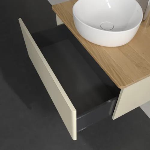 Bild von VILLEROY BOCH Antao Waschbeckenunterschrank, mit Beleuchtung, 1 Auszug, 800 x 360 x 500 mm, Front mit Struktur, Silk Grey Matt Lacquer / Honey Oak #L30151HJ