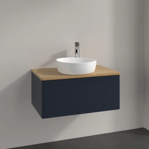 Bild von VILLEROY BOCH Antao Waschbeckenunterschrank, mit Beleuchtung, 1 Auszug, 800 x 360 x 500 mm, Front mit Struktur, Midnight Blue Matt Lacquer / Honey Oak #L30151HG